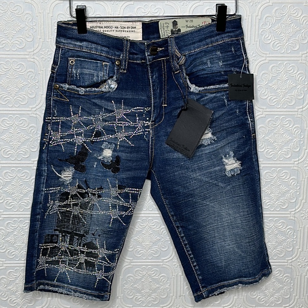 Industrial Indigo | Streetwear Embellished Denim Shorts